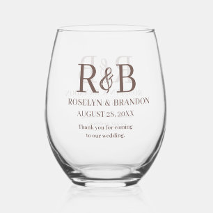 Personalised Monogram Thank you Wedding favour Stemless Wine Glass