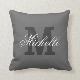 Personalised monogram throw pillow   Charcoal grey