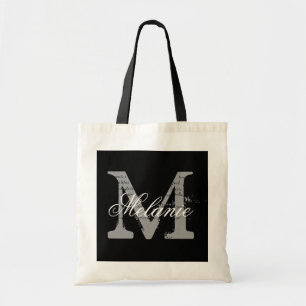 Personalised monogram tote bag black and white