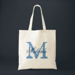 Personalised monogram tote bag | blue and white<br><div class="desc">Personalised name monogram tote bag | navy blue and white colour. Elegant logo design with monogrammed letter initials.  Cute vintage gift idea for bride,  flower girls,  maid of honour and bridesmaids at weddings.</div>
