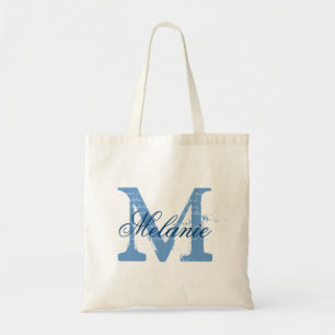 Personalised monogram tote bag blue and white