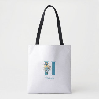 Personalised Monogram Tote Bag Floral Initial Bag