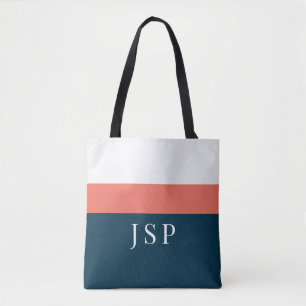 Personalised Monogram Tote – Navy Coral Chic Bag