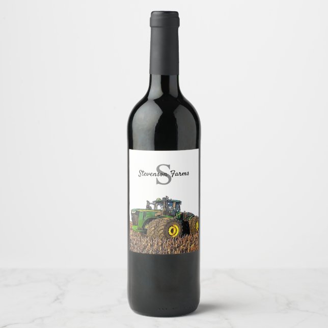 Personalised Monogram Tractor Equipment Tillage Wine Label (Front)