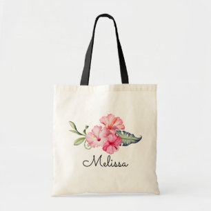Personalised Monogram Tropical Floral Hibiscus Tote Bag