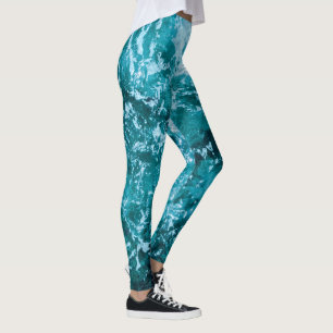 Personalised Monogram Turquoise Sea Waves Pattern Leggings