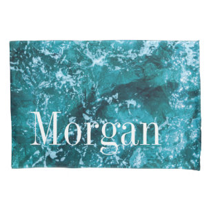 Personalised Monogram Turquoise Sea Waves Pillowcase
