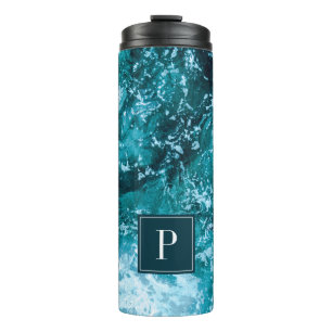 Personalised Monogram Turquoise Sea Waves Thermal Tumbler