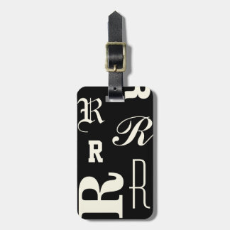 Personalised Monogram, Typography Initials, Black Luggage Tag