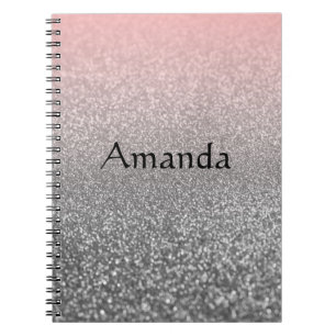 Personalised monogram vintage glitter shine pink notebook
