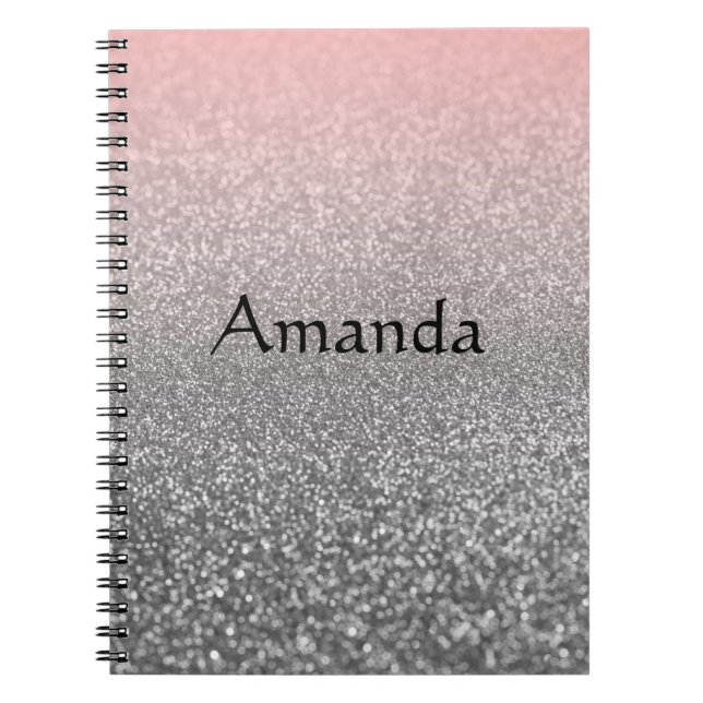 Personalised monogram vintage glitter shine pink  notebook (Front)
