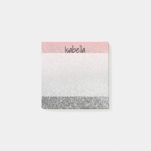 Personalised monogram vintage glitter shine pink s post-it notes