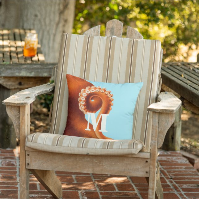 Personalised Monogram Vintage Octopus Illustration Cushion (Chair)