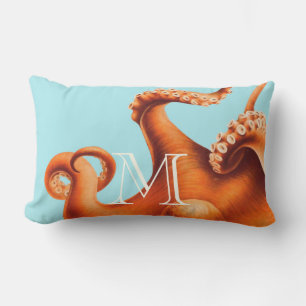 Personalised Monogram Vintage Octopus Illustration Lumbar Cushion