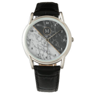 Personalised Monogram Watch Black White Marble
