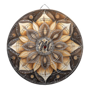 Personalised Monogram Watercolor Brown Mandala Dartboard