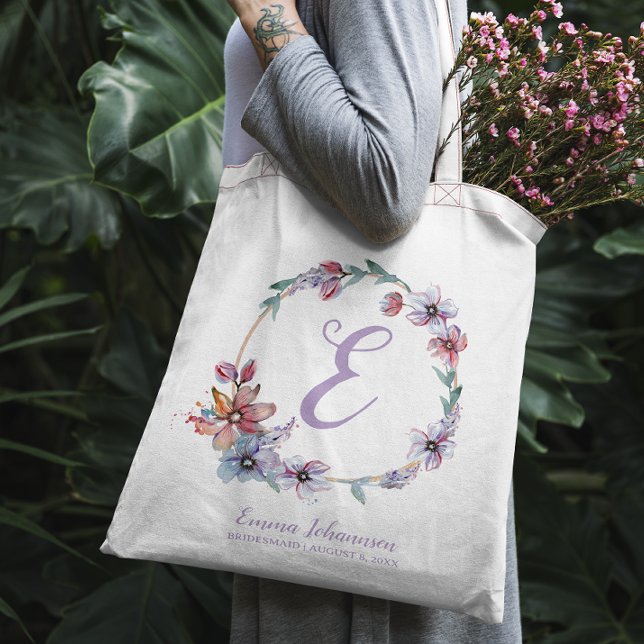 Personalised Monogram Watercolor Floral Wreath Tote Bag (Creator Uploaded)
