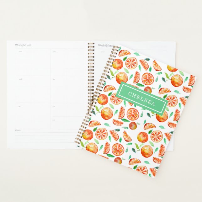 Personalised Monogram Watercolor Oranges Citrus Planner (Display)