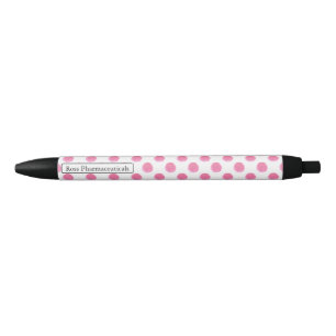 Personalised monogram watercolor pink polka dots black ink pen