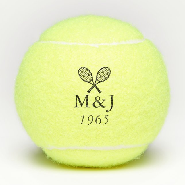 Personalised Monogram Wedding Anniversary Date Tennis Balls (Front)