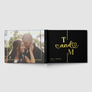 Personalised Monogram Wedding Black and Real Foil Guest Book