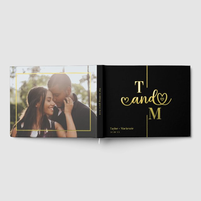 Personalised Monogram Wedding Black and Real Foil Guest Book (Full)