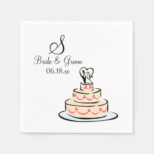 Personalised Monogram Wedding Cake Paper Napkins (Front)