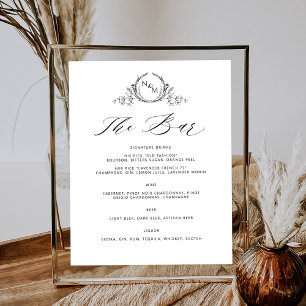 Personalised Monogram Wedding Drinks Bar Menu Sign