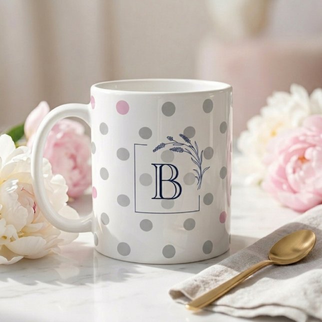 Personalised Monogram Wedding Favours – Pink & Gre Coffee Mug (Creator Uploaded)