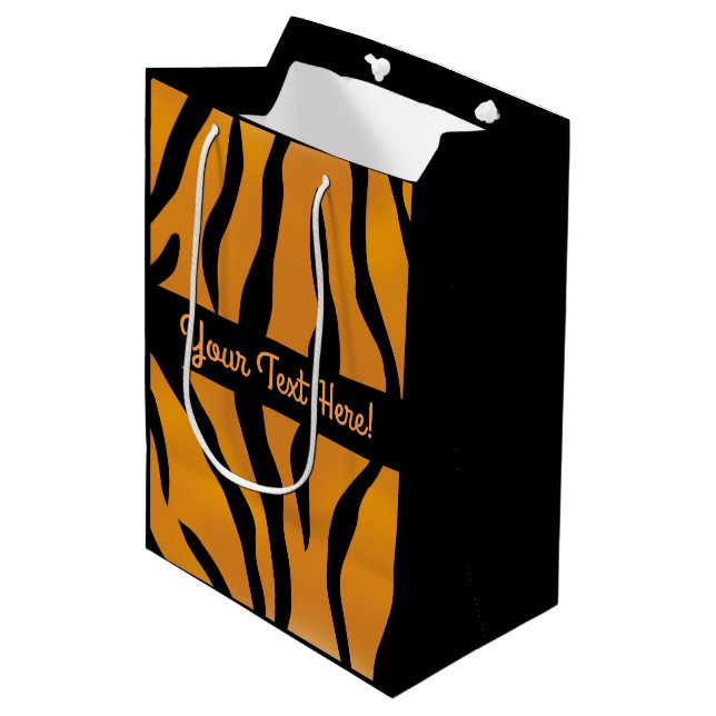 Personalised Monogram Wild Thing Tiger Stripes Medium Gift Bag (Front Angled)