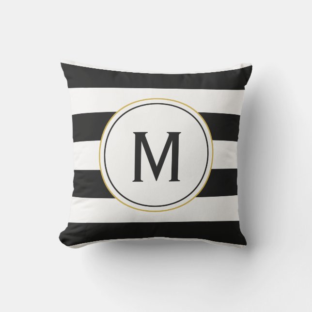 Personalised Monogram with Black and White Stripes Cushion (Front)