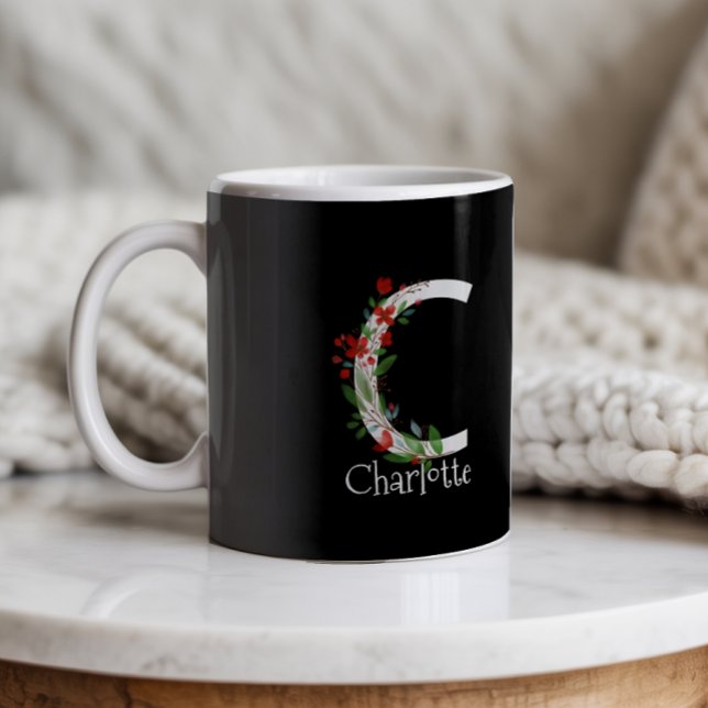 Personalised Monogram with Red Watercolor Wildflow Coffee Mug (Creator Uploaded)