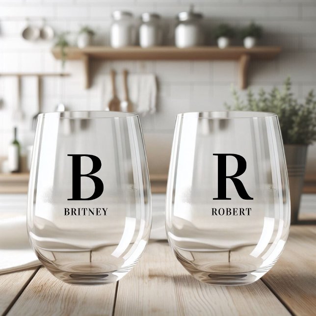 Personalised Monogramed Black Family Stemless Wine Glass (Creator Uploaded)