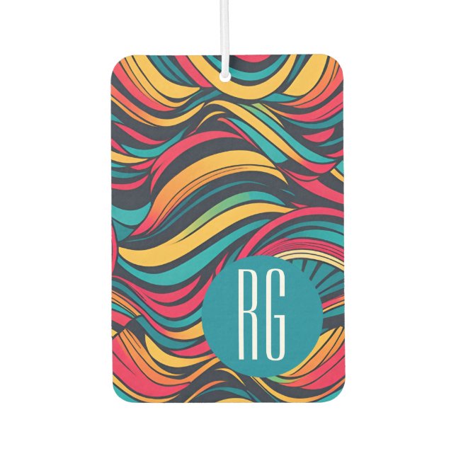 Personalised Monogrammed Abstract Waves Pattern Car Air Freshener (Front)