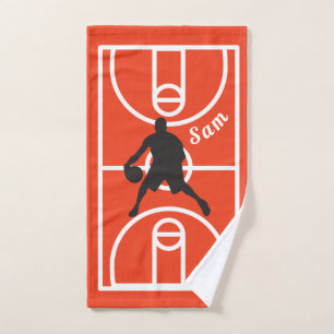 Personalised Monogrammed Basketball Player Red Hand Towel