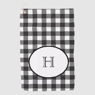 Personalised Monogrammed Black and White Plaid Golf Towel