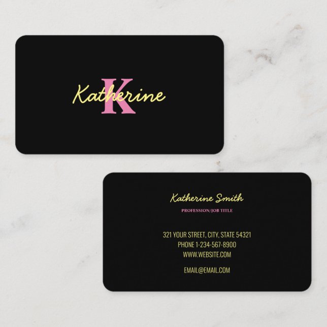 Personalised Monogrammed Black Modern Business Card (Front/Back)