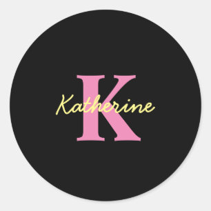 Personalised Monogrammed Black Modern Classic Round Sticker