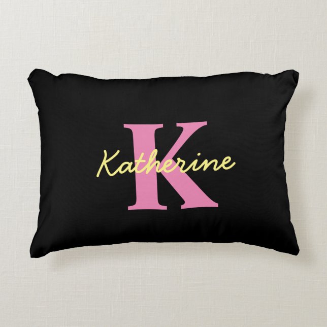 Personalised Monogrammed Black Modern Decorative Cushion (Front)