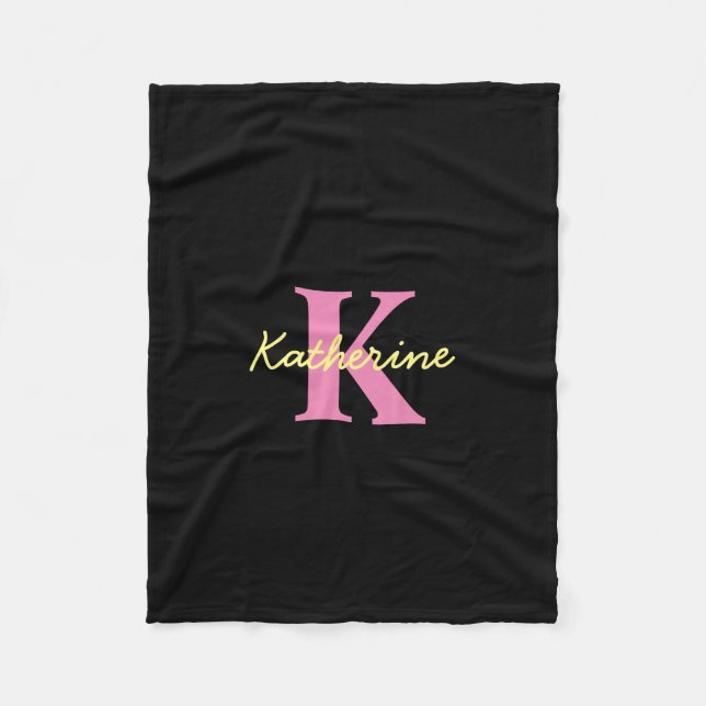 Personalised Monogrammed Black Modern Fleece Blanket (Front)