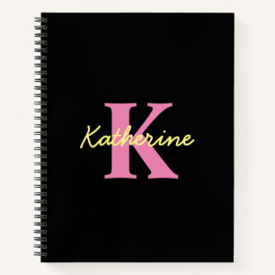 Personalised Monogrammed Black Modern Notebook