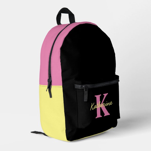 Personalised Monogrammed Black Modern Printed Backpack (Back Corner Left)