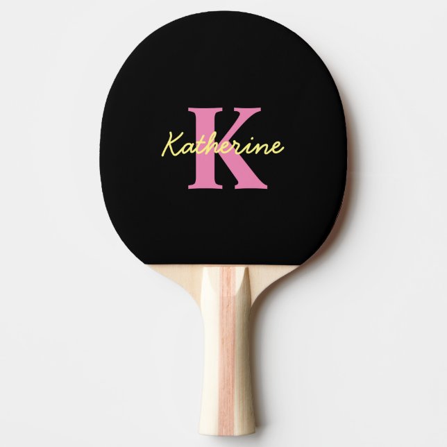 Personalised Monogrammed Black Modern Table Tennis Ping Pong Paddle (Front)