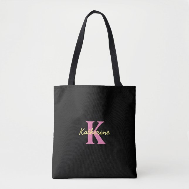 Personalised Monogrammed Black Modern Tote Bag (Front)