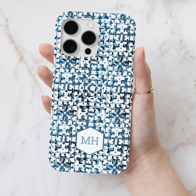 Personalised Monogrammed Blue Abstract Pattern Case-Mate iPhone Case (Personalized Monogrammed Blue Abstract Pattern Case-Mate iPhone Case)