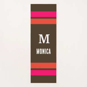 Personalised monogrammed Brown& Orange Stripes Yoga Mat
