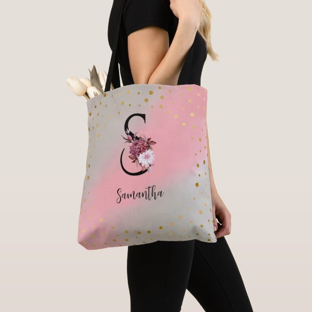 Personalised Monogrammed Customised Letter S Name Tote Bag (Close Up)