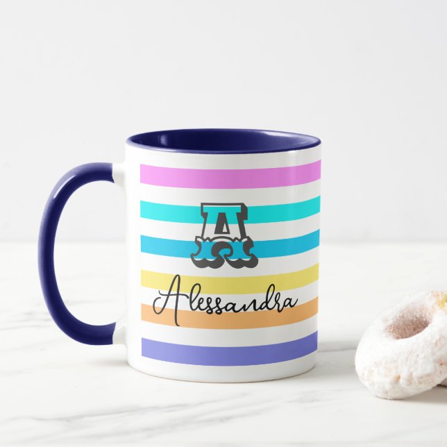 Personalised Monogrammed Girly Rainbow Coffee Mug (With Donut)