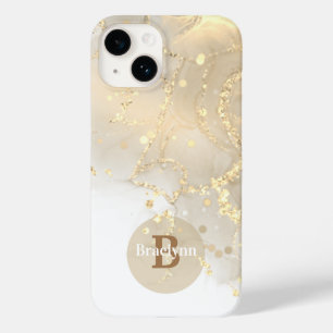 Personalised Monogrammed Gold Marble Glitter Case-Mate iPhone 14 Case