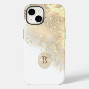 Personalised Monogrammed Gold Marble Glitter iPhone 14 Case